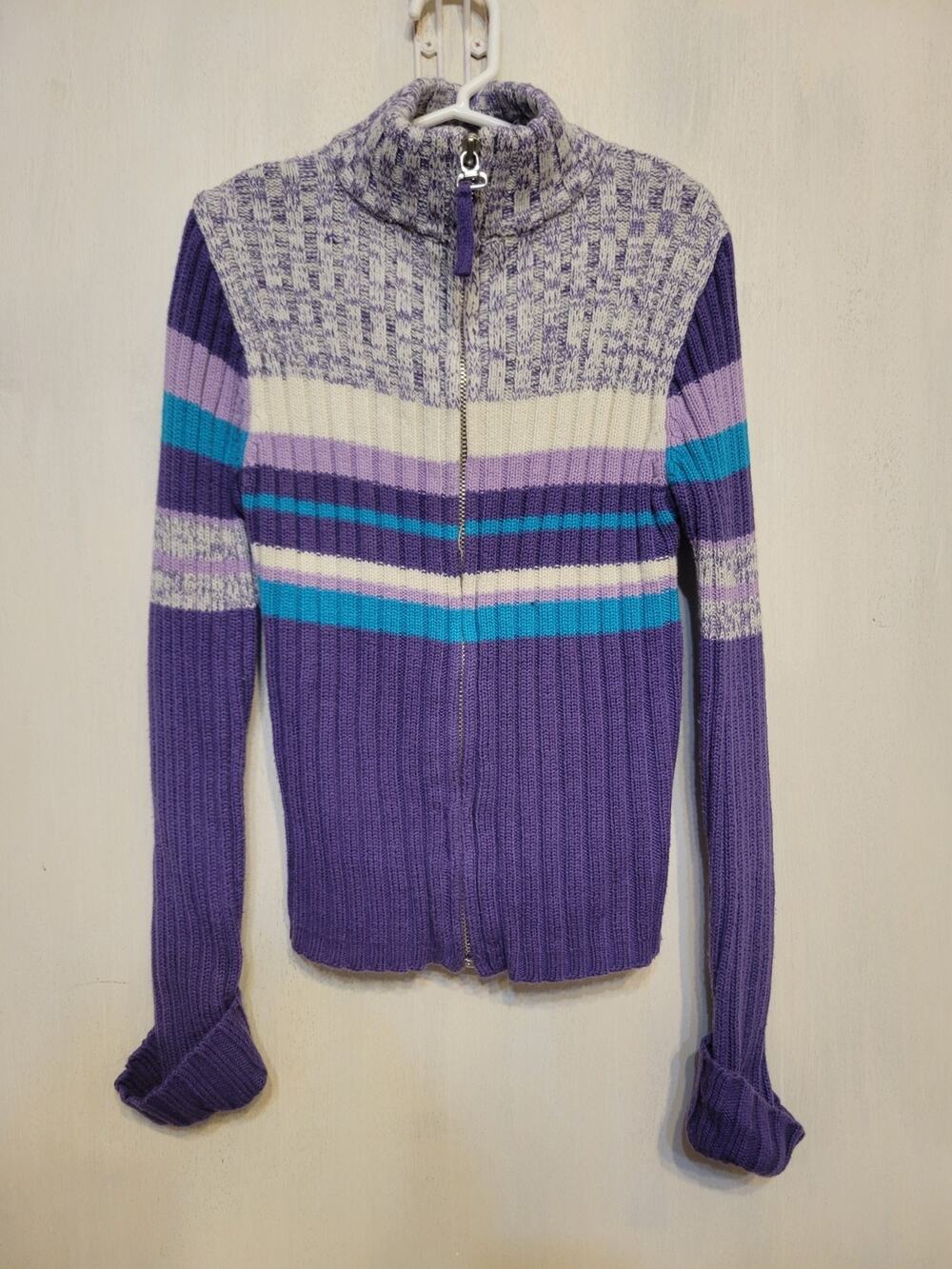Circo girls - 7 8 - long sleeved - knit zip-up sweater warm multi-colored